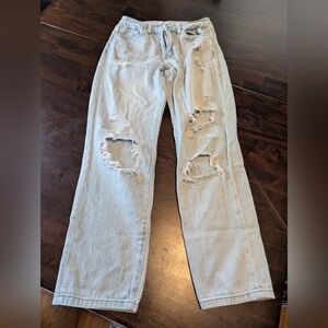 Kancan Distressed Light Blue Wash, Straight Leg Jeans, Women's 26